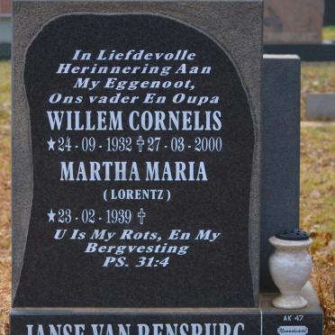 RENSBURG Willem Cornelis, Janse van 1932-2000 &amp; Martha Maria LORENTZ 1939-