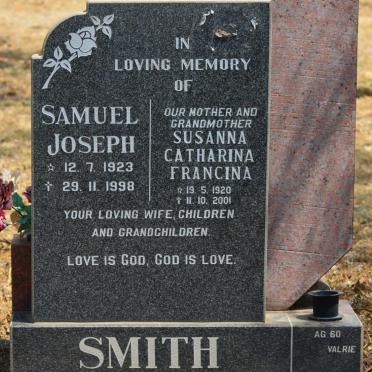 SMITH Samuel Joseph 1923-1998 &amp; Susanna Catharina Francina 1920-2001