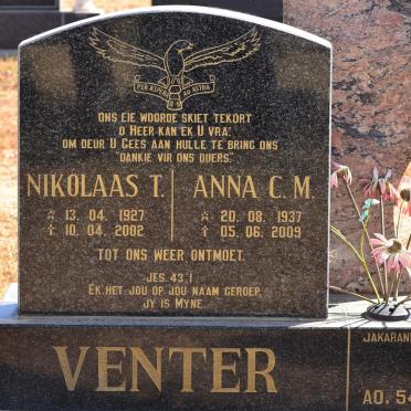 VENTER Nikolaas T. 1927-2002 &amp; Anna C.M. 1937-2009