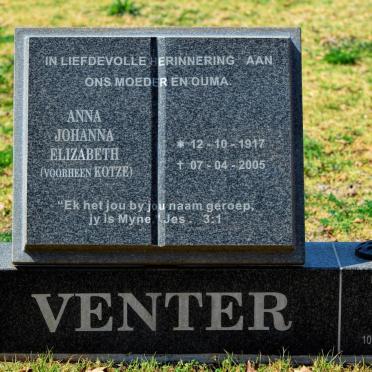 VENTER  Anna Johanna Elizabeth voorheen KOTZÉ 1917-2005