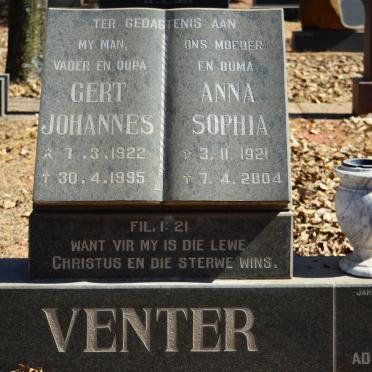 VENTER Gert Johannes 1922-1995 &amp; Anna Sophia 1921-2004