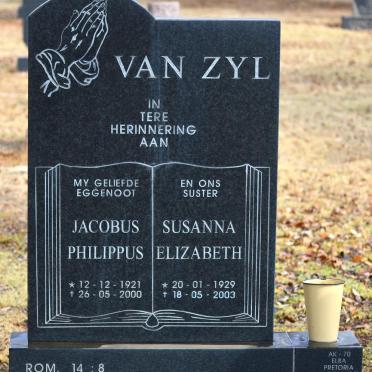 ZYL Jacobus Philippus, van 1921-2000 &amp; Susanna Elizabeth 1929-2003
