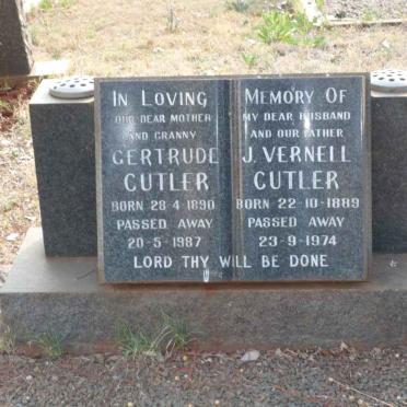 CUTLER J. Vernell 1889-1974 &amp; Gertrude 1890-1987
