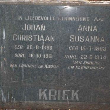 KRIEK Johan Christiaan 1898-1961 &amp; Anna Susanna 1903-1974