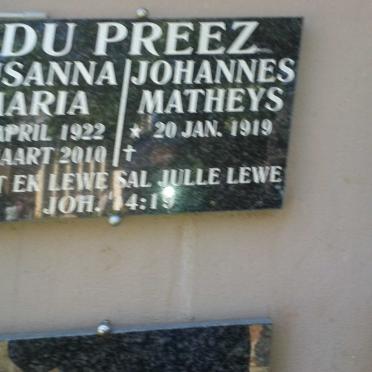 PREEZ Johannes Matheys, du 1919- &amp; Susanna Maria 1922-2010