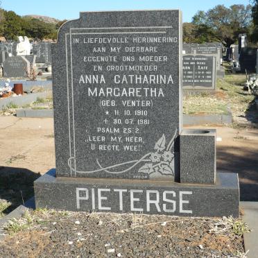 PIETERSE Anna Catharina Margaretha nee VENTER 1910-1981
