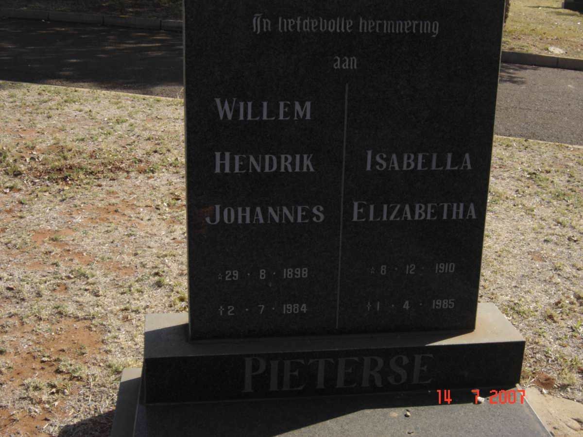 PIETERSE Willem Hendrik Johannes 1898-1984 &amp; Isabella Elizabetha 1910-1985