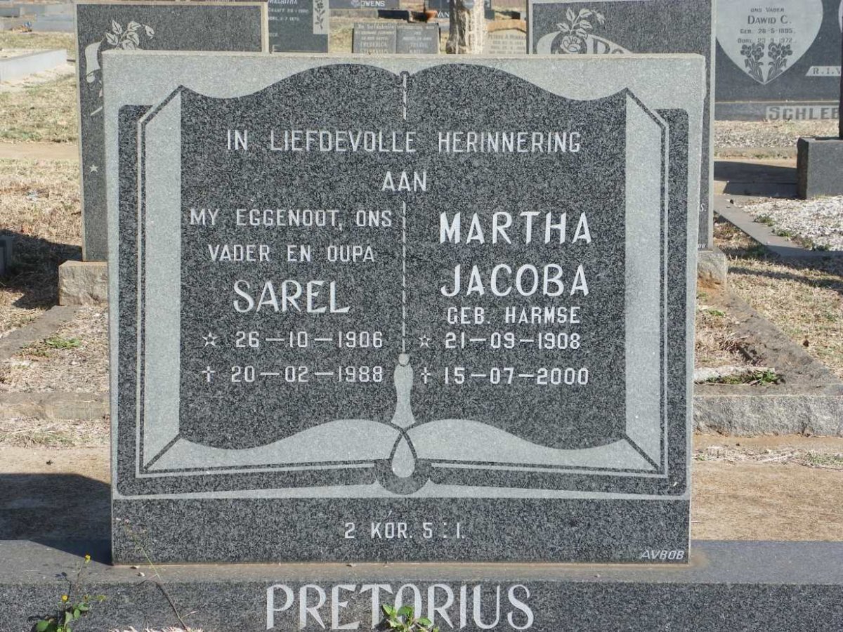 PRETORIUS Sarel 1906-1988 &amp; Martha Jacoba HARMSE 1908-2000