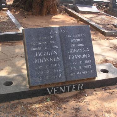 VENTER Jacobus Johannes 1908-1974 &amp; Johanna Francina 1913-1989