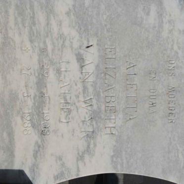 WYK Aletta Elizabeth, van 1908-1988