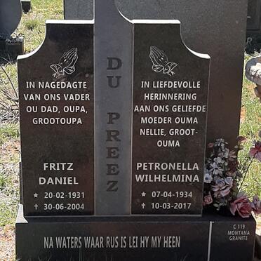 PREEZ Fritz Daniel, du 1931-2004 &amp; Petronella Wilhelmina 1934-2017