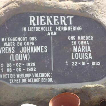 RIEKERT Louwrens Johannes 1928-1992 &amp; Maria Louisa 1933-