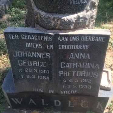 WALDECK Johannes George 1907-1954 &amp; Anna Catharina Pretorius 1912-1993