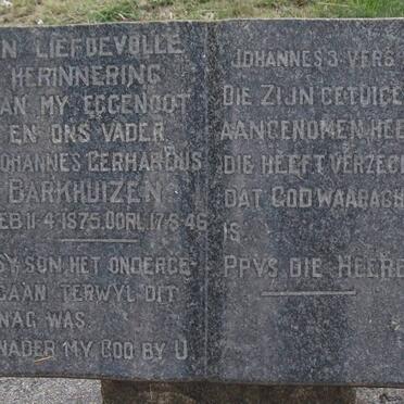BARKHUIZEN, Johannes Gerhardus 1875-1946