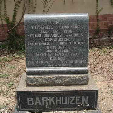 BARKHUIZEN Petrus Johannes Jacobus 1910-1947 :: BARKHUIZEN Martha Magdalena nee NEL 1888-1960