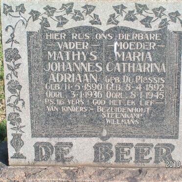 BEER Mathys Johannes Adriaan, de 1890-1936 &amp; Maria Catharina  DU PLESSIS 1892-1945