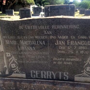 GERRYTS Jan Francois 1893-1970 &amp; Maria Magdalena Johanna LIEBENBERG 1893-1954