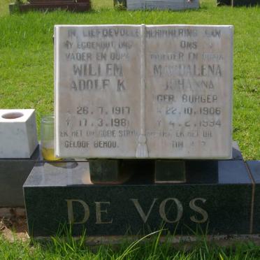VOS Willem Adolf K., de 1917-1981 &amp; Magdalena Johanna BURGER 1906-1994
