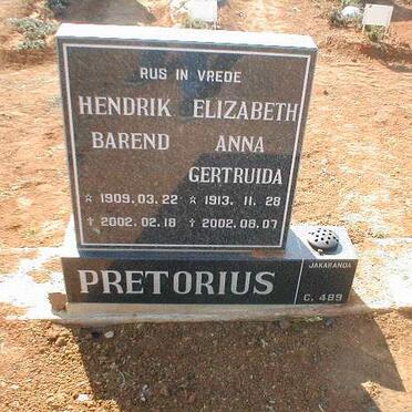 PRETORIUS Hendrik Barend 1909-2002 &amp; Elizabeth Anna Gertruida 1913-2002