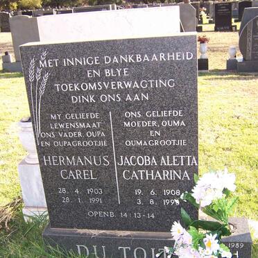 TOIT Hermanus Carel, du 1903-1991 &amp; Jacoba Aletta Catharina 1908-199?