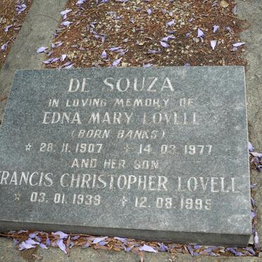 SOUZA Edna Mary Lovell, de nee BANKS 1907-1977 :: DE SOUZA Francis Christopher Lovell 1939-1995