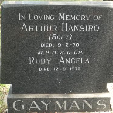GAYMANS Arthur Hansiro -1970 &amp; Ruby Angela -1973