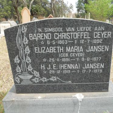 GEYER Barend Christoffel 1863-1892 :: JANSEN Elizabeth Maria nee GEYER 1891-1977 :: JANSEN H.J.E. 1919-1979