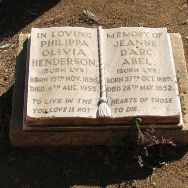 HENDERSON Philippa Olivia nee LYS 1896-1955 :: ABEL Jeanne D'Arc nee LYS 1889-1952