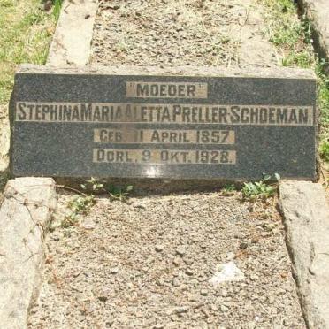 PRELLER Stephina Maria Aletta nee SCHOEMAN 1857-1928
