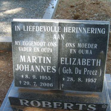 ROBBERTS Martin Johannes 1955-2006 &amp; Elizabeth DU PREEZ 1957-