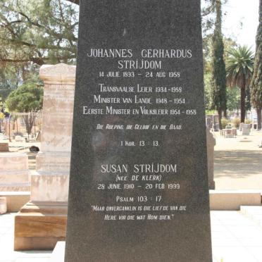 STRIJDOM Johannes Gerhardus 1893-1958 &amp; Susan DE KLERK 1910-1999