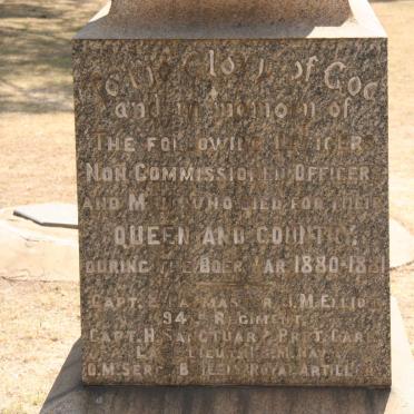 British War Memorial dedicated to the British Soldiers who died during the First Boer War 1880-1881