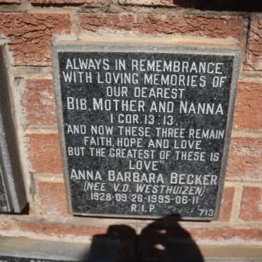 BECKER Anna Barbara nee V.D. WESTHUIZEN 1928-1995