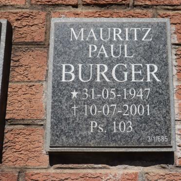 BURGER Mauritz Paul 1947-2001
