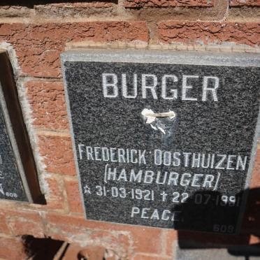 BURGER Frederick Oosthuizen 1921-1991