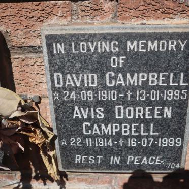 CAMPBELL David 1910-1995 &amp; Avis Doreen 1914-1999