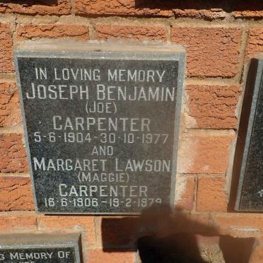 CARPENTER Joseph Benjamin 1904-1977 &amp; Margaret Lawson 1906-1979