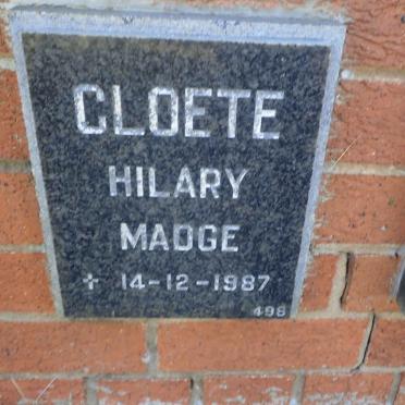 CLOETE Hilary Madge -1987
