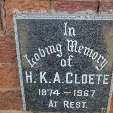 CLOETE H.K.A. 1874-1967