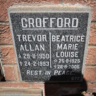 CROFFORD Trevor Allan 1950-1993 &amp; Beatrice Marie Louise 1925-2005