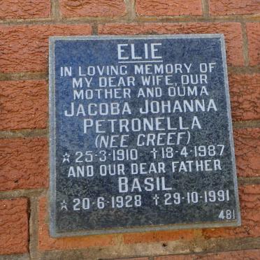 ELIE Basil 1928-1991 &amp; Jocoba Johanna Petronella GREEF 1910-1987