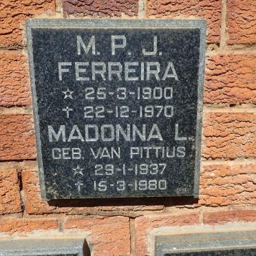 FERREIRA M.P.J. 1900-1970 &amp; Madonna L. VAN PITTIUS 1937-1980