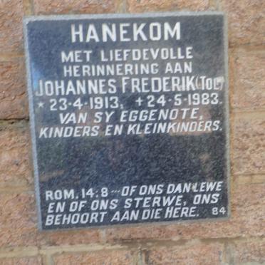 HANEKOM Johannes Frederik 1913-1983
