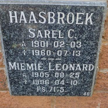 HAASBROEK Sarel C. 1901-1960 &amp; Miemie Leonard 1905-1996