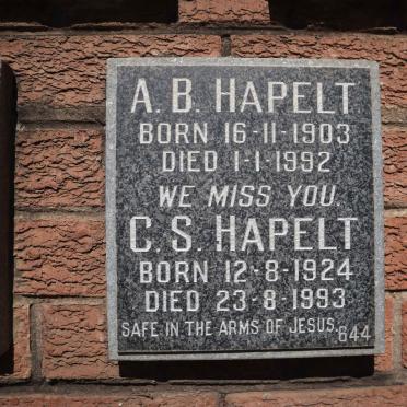 HAPELT A.B. 1903-1992 :: HAPELT C.S. 1924-1993