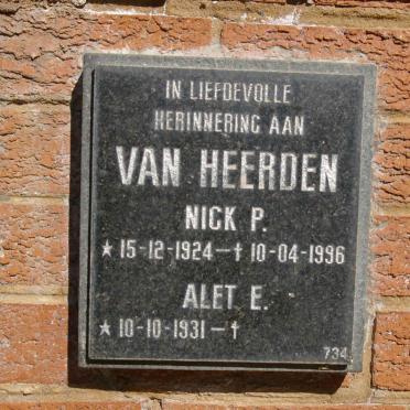 HEERDEN Nick P., van 1924-1996 &amp; Alet E. 1931-