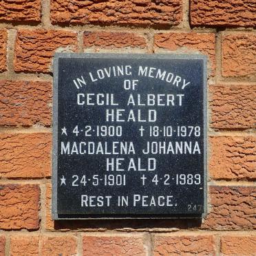 HEALD Cecil Albert 1900-1978 &amp; Magdalena Johanna 1901-1989