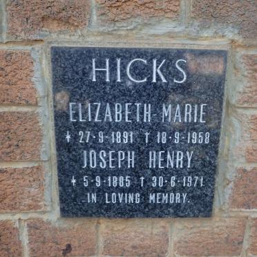 HICKS Joseph Henry 1885-1971 &amp; Elizabeth Marie 1891-1958