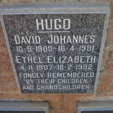 HUGO David Johannes 1905-1981 &amp; Ethel Elizabeth 1907-1992