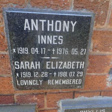 INNES Anthony 1919-1976 &amp; Sarah Elizabeth 1919-1981